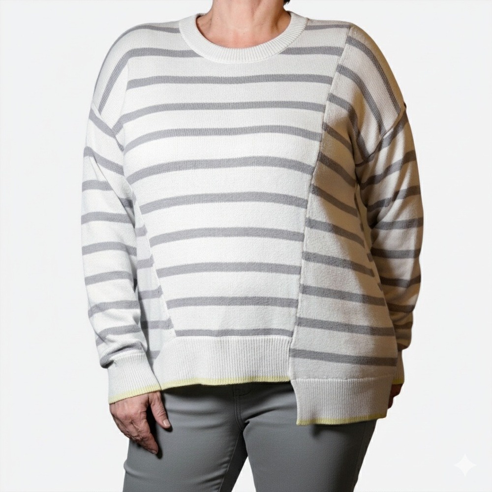 Simply Vera Wang Asymmetrical Striped Sweater Grey Neutral Knit 0X L Coastal